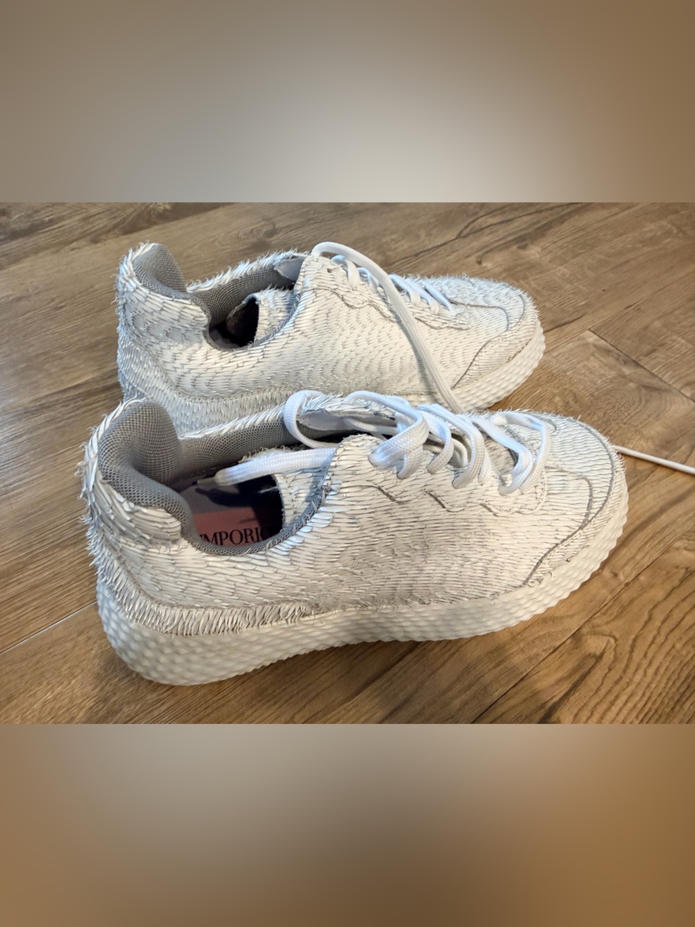 Emporio Armani White Textured Fringe Athletic Sneakers Never Worn women or men